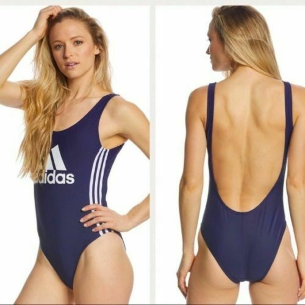 Adidas Core Swim Suit L Logo Blue White One Piece